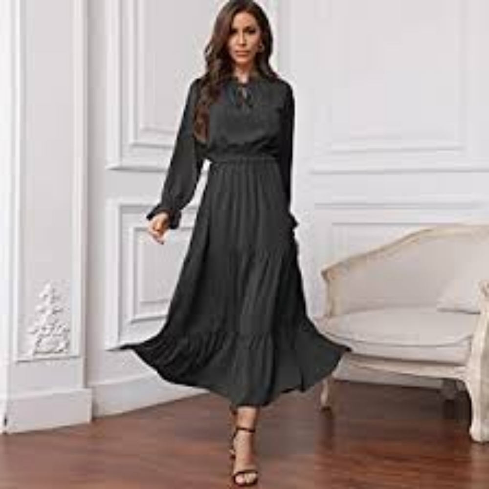 KIRUNDO Women's Long Sleeve Crew Neck Maxi Dress